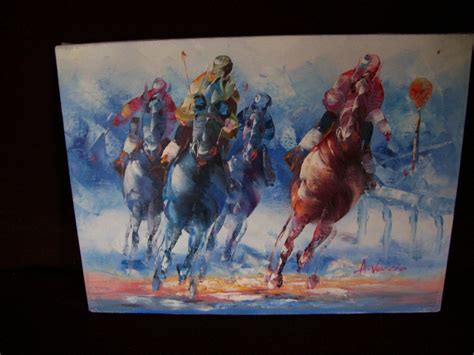 Vintage Oil Painting POLO HORSES in BLUE signed A.Veccio by LIZ404 on ...