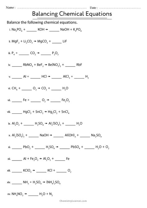 Free Printable Balancing Equations Worksheets