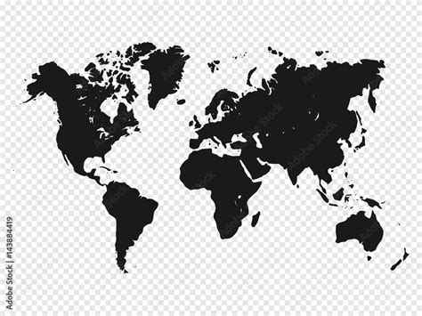 Black World map silhouette on transparent background. Vector illustration. Stock Vector | Adobe ...