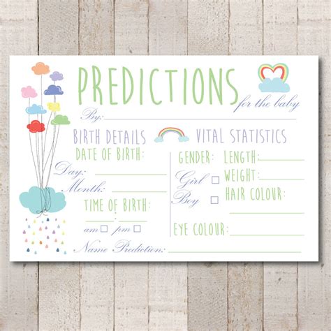 rainbow baby shower prediction game set of 10 cards by rock, paper ...