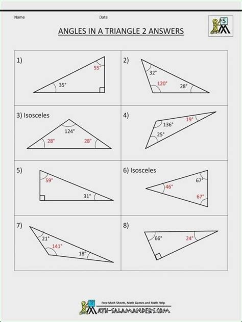 Isosceles Triangle Worksheet Answer Key