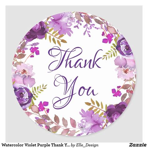 Watercolor Violet Purple Thank You Favor Classic Round Sticker | Thank you stickers, Thank you ...