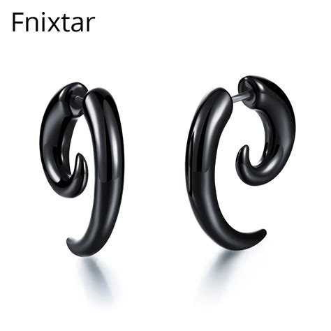 New Fashion Jewelry 2017 Stud Earrings for Men Black Horn Shape Earring Boy Single Ear Pircing ...