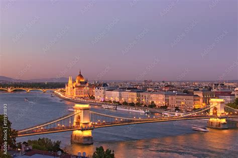 Astonishing view downtown of Budapest. Night lights landscape with ...