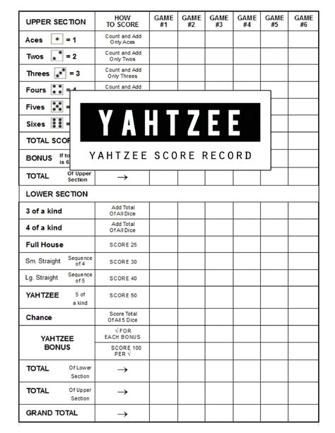 Yahtzee Score Record: Yahtzee Game Record Score Keeper Book, Yahtzee ...