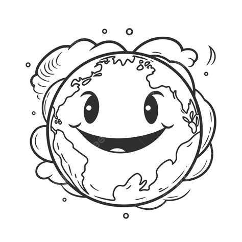 Doodle Animations Cute Earth Planet Smiling Vector With A Cloud Outline Sketch Drawing, Cute ...