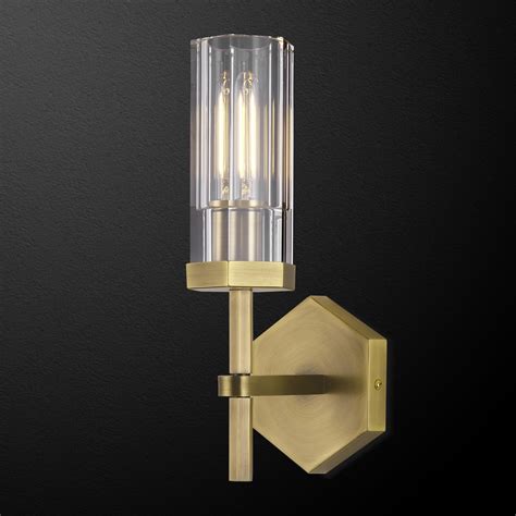 Modern Crystal Wall Sconces, 12.5" Brass Bathroom Sconces with Hexagonal Crystal Gold Vanity ...