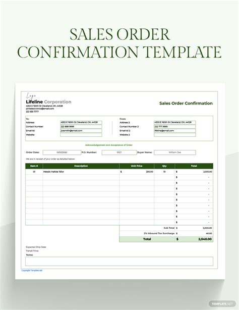 Sales Order Confirmation Template