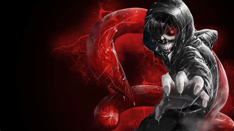 Wallpaper : illustration, anime, red, Kaneki Ken, Tokyo Ghoul, darkness, screenshot, computer ...