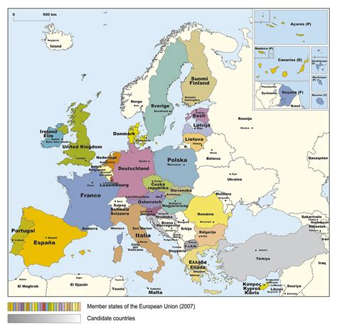 Detailed Member States map of the European Union (EU) – 2007 | Vidiani.com | Maps of all ...