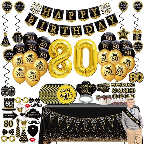 80th Birthday Decorations for Men 76pack Black Gold Party | Etsy