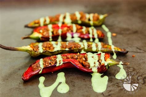 Stuffed Anaheim Peppers with Creamy Cilantro Tahini Sauce - Vegetarian ...