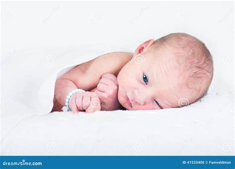 One Day Old Newborn Baby on Knitted White Blanket Stock Photo - Image ...