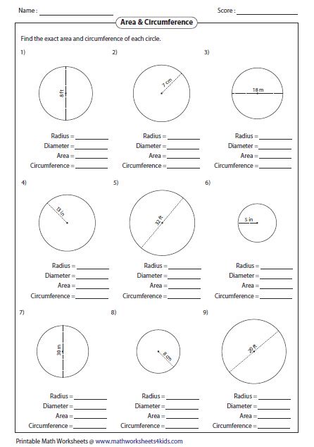 Find The Area Of A Circle Worksheets