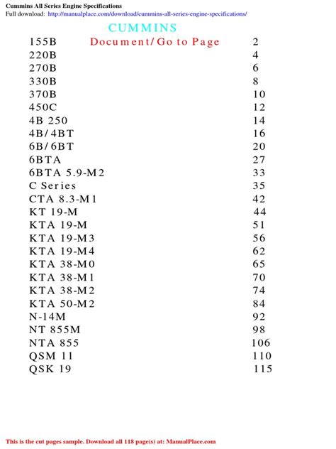 Cummins All Series Engine Specifications | PDF | Horsepower | Exhaust Gas