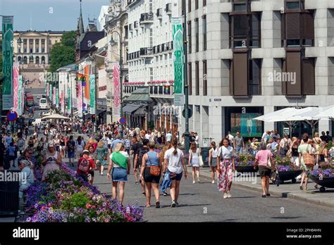 Norway, Oslo, Karl Johans gate is the main street of downtown Oslo, and ...