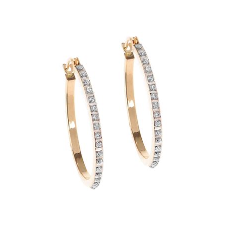 14k Gold Diamond Round Hoop Earrings