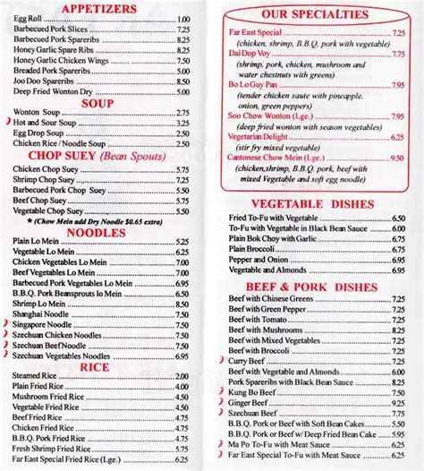 Menu at Far East Chinese Food restaurant, Toronto