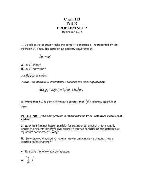 Physical Chemistry: Chemical Thermodynamics - Problem Set 2 | CHEM 113A ...