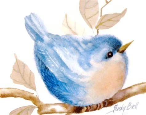 Nursery Blue Bird Art Print Whimsical Bird Watercolor | Etsy