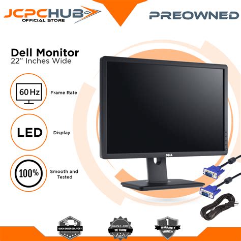 Dell Monitor 22 Inch LED Wide Screen Monitor with Free Power Cable and VGA Cable Black ...