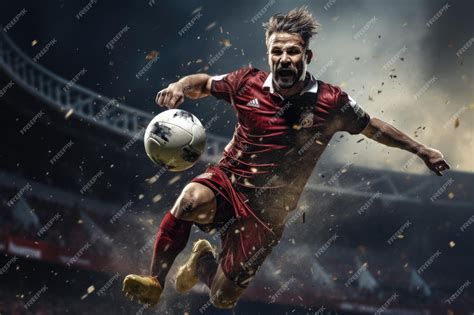 Premium AI Image | Soccer Player Kicking Ball MidAir during a Match