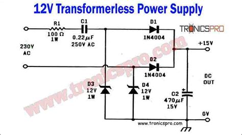 12v Transformerless Power Supply Circuit Diagram - TRONICSpro