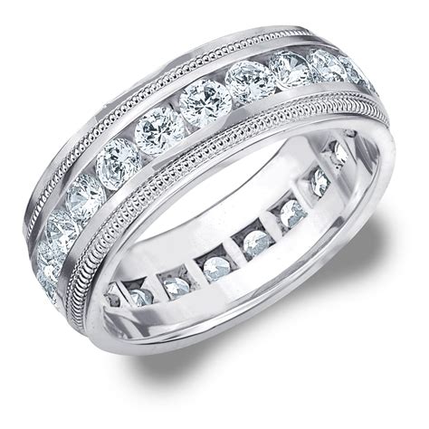 3 CTTW Diamond Men's Wedding Band in 14K White Gold, 3 Carat Diamond Eternity Ring for Him ...