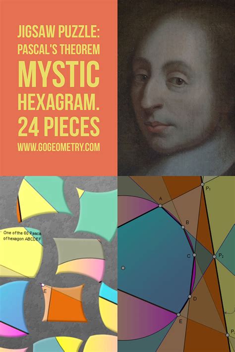 Jigsaw Puzzle: Pascal's Theorem. Mystic Hexagram. 24 Quadrilateral Pieces