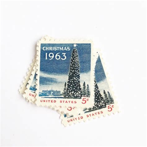 10 unused vintage postage stamps USPS // Christmas Tree & | Etsy