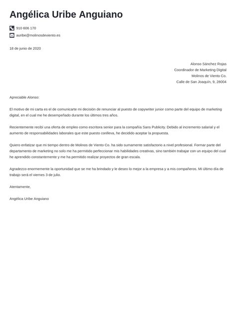 Carta De Renuncia Para Empresa