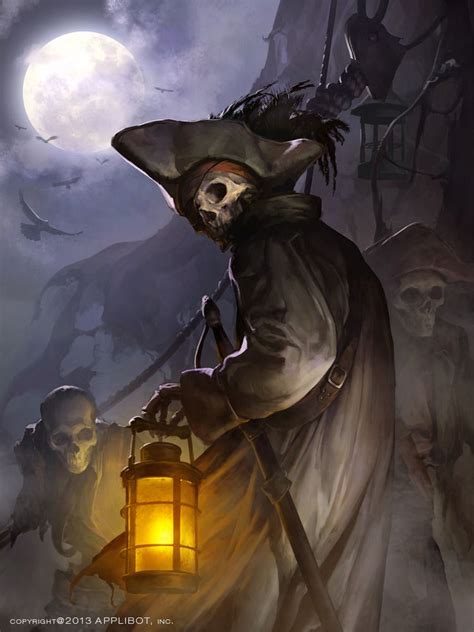 a painting of a skeleton holding a lantern