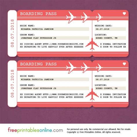 5 Free Boarding Pass Templates for Gifts | Boarding pass invitation template, Boarding pass ...