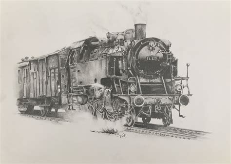 Steam engine 64 415 - pencil drawing | Steam trains, Train, Steam engine