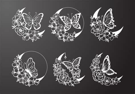 Premium Vector | Crescent moon with butterfly and floral style decoration | Crescent moon tattoo ...