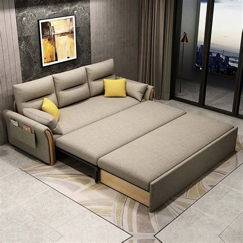 Full Sleeper Sofa Cotton&linen Upholstered Convertible Sofa with Storage 3 Function