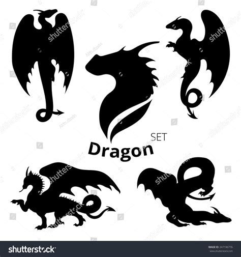 Dragon Set Vector Eps 10 Silhouettes Stock Vector (Royalty Free) 247196776 | Shutterstock