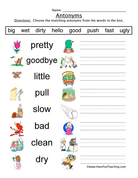 Antonym Worksheets | Have Fun Teaching