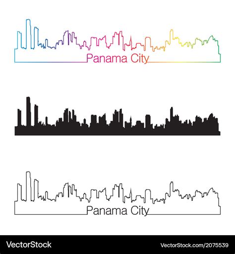 Panama city skyline linear style with rainbow Vector Image