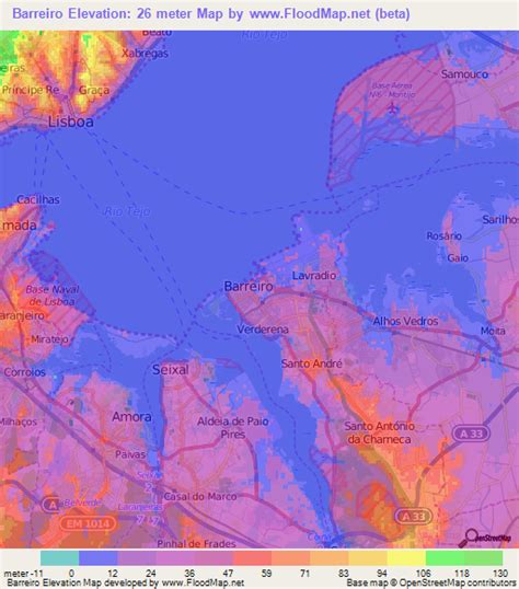 Elevation of Barreiro,Portugal Elevation Map, Topography, Contour