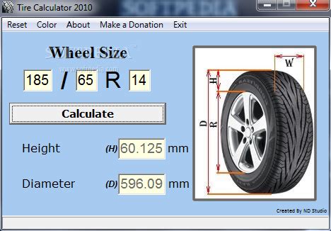 Tire Calculator 2010 1.0.10.100 - Download, Review, Screenshots