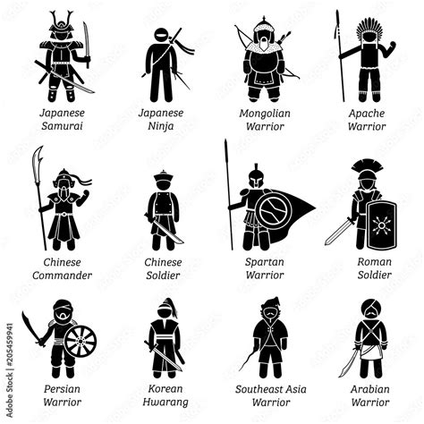 Ancient warriors around the world. Illustrations depict ancient ...