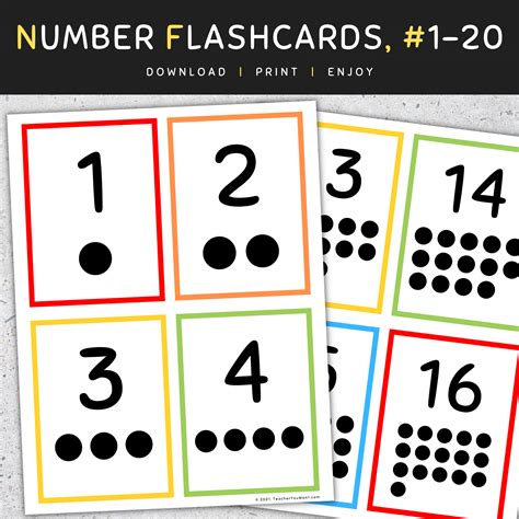 Number Flashcards with Counting Dots (Ten Frames), #1-20 | Made By Teachers