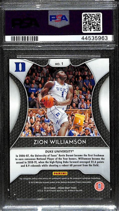 Lot Detail - 2019-20 Prizm Draft Zion Williamson Rookie Card (#1) Graded PSA 10 Gem Mint