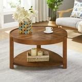 Gexpusm 32" Round Coffee Table, 2-Tier Wood Coffee Table with Storage ...