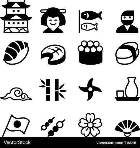 Basic japanese icon set Royalty Free Vector Image