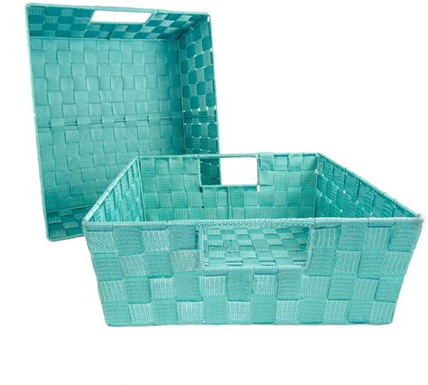 Amazon.com: Set of 2 Woven Baskets for Storage - Fabric Strap Shelf Bin for Closets, Bedroom ...
