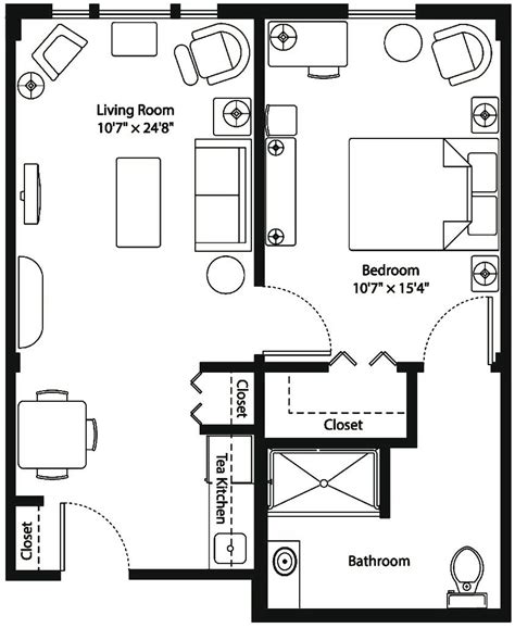 Assisted Living Apartment Floor Plan - Dogwood - Mansfield Place