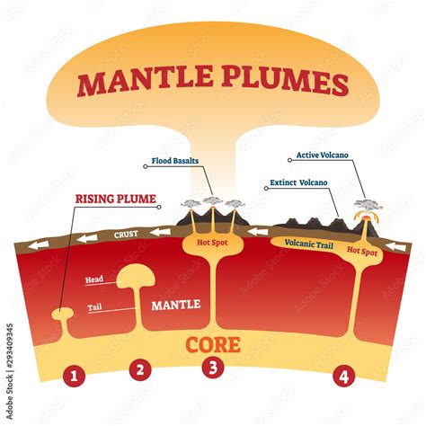 Mantle plume vector illustration. Labeled explanation magma eruption ...