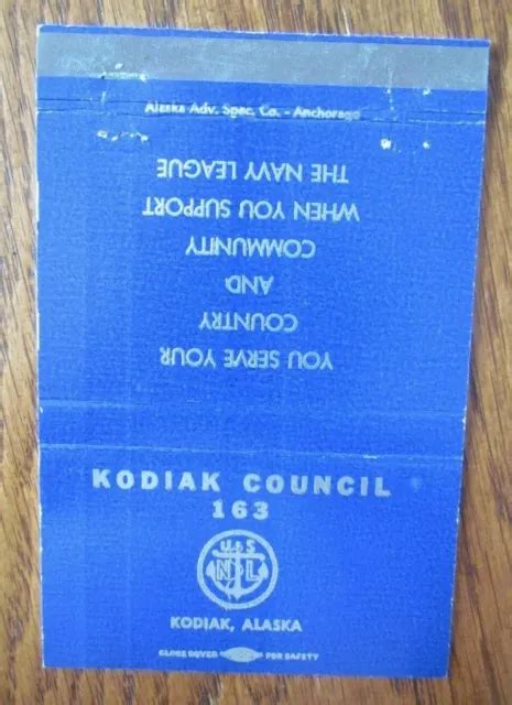 U.S. NAVY MATCHBOOK Empty Matchcover: Kodiak Council 163 (Kodiak, Alaska) -D27 $5.98 - PicClick